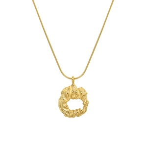 Gold plated stainless steel snake chain necklace with a unique textured irregular pendant