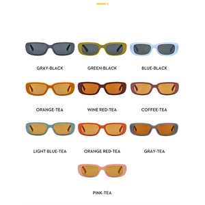 Array of colorful square sunglasses with matte frames showing diverse lens tints