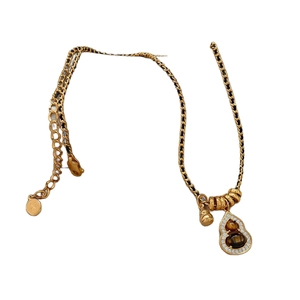 18K gold plated gourd necklace with tiger eye stone and crystals on woven chain