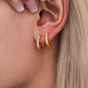 Stainless Steel Hoop Earrings With Cubic Zirconia Pavé Geometric Round Ear Buckle Luxury Fashion Jewelry For Women