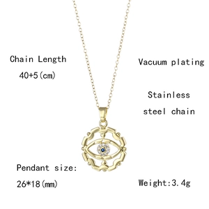 Detailed view of evil eye necklace specifications with 40+5 cm chain and gold pendant