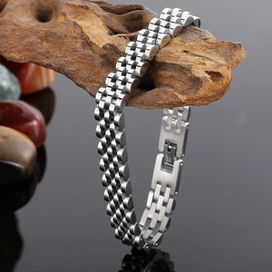 Adjustable 10mm stainless steel Jubilee chain bracelet for men in silver finish