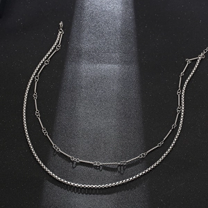 Retro vintage layered double chain necklace in silver titanium steel for men and women