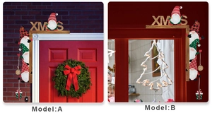 L-shaped wooden Christmas door corner decor with XMAS letters and gnomes, Model A and B