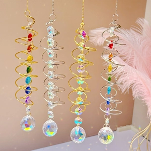 Crystal Suncatcher Wind Chime 3D Spiral Tail Rainbow Maker Hanging Ornament Metal Craft Home Garden Decor