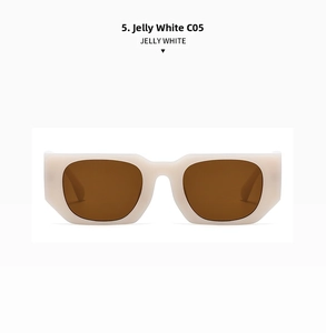 Detail view of retro jelly white rectangle sunglasses frame with tinted lenses