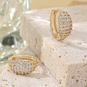 Exquisite 14K gold plated hoop earrings with pave set zircon on a natural stone base
