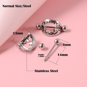 Macro view of stainless steel tooth nipple ring with dimensions 13mm and 1.2mm gauge