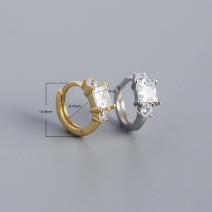 Detailed size chart of S925 silver square zircon hoop earrings with 10.8mm outer diameter