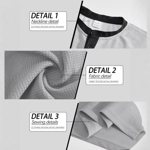 Chemise Henley en maille gaufrée pour hommes, gris et noir, avec patte de boutonnage