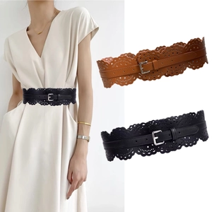 Ceinture Corset Large Pour Femmes Découpe Laser Simili Cuir Bord Festonné Grande Taille Vintage Pour Robes