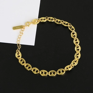 Elegant gold S925 sterling silver coffee bean link bracelet with lobster clasp