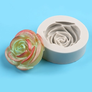 Detail of 3D rose silicone mold and finished flower with pearl gradient petals