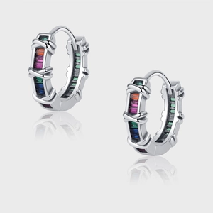 Boucles D'oreilles Créoles En Argent Sterling 925 Vintage Multicolore Zircon Arc-En-Ciel Géométrique Pour Femmes