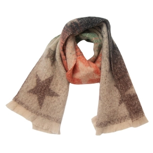 Macro detail of star pattern jacquard loop yarn scarf with soft fringed edges