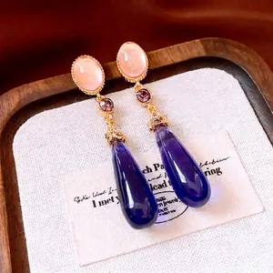 Teardrop Earrings Vintage Retro Style With Silver Earring Post Alloy Rhinestone Resin Colorful Jewelry For Women