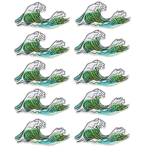 Set of 10 green ocean wave embroidery patches for clothing and bags decoration