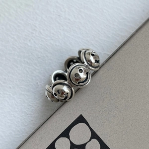 925 Sterling Silver Smiling Face Ring Retro Vintage Niche Design Minimalist Emoticon Jewelry For Women Adjustable Band