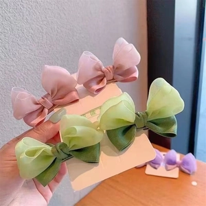 Cute chiffon butterfly bow hair clips set for baby girls in pink and green colors