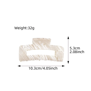 British cream striped hair claw clip with wood grain texture and size specifications