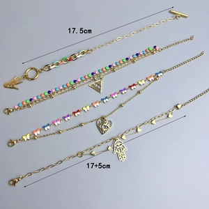 18K gold stainless steel layered bracelet set with evil eye and Fatima hand charms