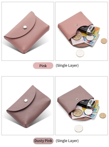 Detailed comparison of pink leather coin purses showing interior capacity and snap closure