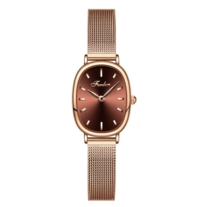 Elegant rose gold oval quartz watch for women with stylish Milanese mesh metal strap