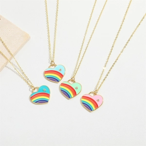 Chic gold chain necklaces with colorful rainbow enamel heart pendants and zircon