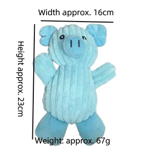 Juguete de peluche azul para perro con forma de cerdo, textura de pana, mide 16cm x 23cm