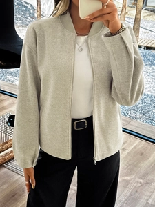 Giacca casual da donna in lana grigia con cerniera capispalla minimalista autunno inverno