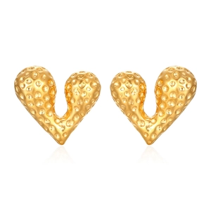 18K gold plated stainless steel heart stud earrings with unique liquid textured surface