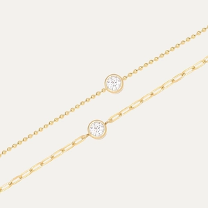 Bracelet Minimaliste En Acier Titane Plaqué Or 18K Zircon Unique Sertissage Clos Chaîne Trombone Perle Femme