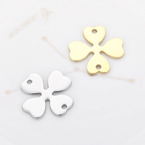 Minimalist double-hole clover charms in gold and silver finish for DIY jewelry