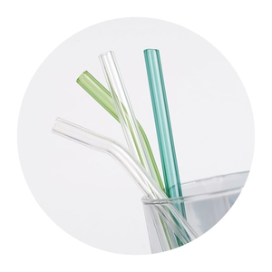 Eco-friendly colorful borosilicate glass straw set with straight and bent tubes
