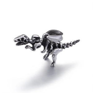 Polished stainless steel dinosaur skeleton pendant with detailed triceratops bone structure