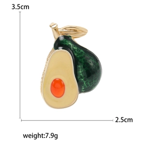 Cute enamel avocado brooch with orange stone, sizing 3.5x2.5cm, stylish fruit lapel pin