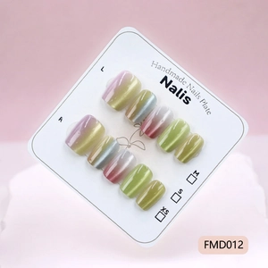 Handmade Press On Nails Cat Eye Magnetic Powder Gradient Rainbow Galaxy Short Round Head Glossy Aesthetic For Women Girls