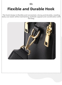Detail of premium lychee texture leather bag with durable golden metal swivel hooks