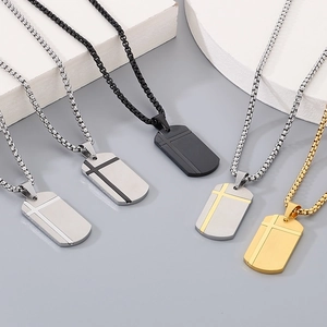 Minimalist Stainless Steel Cross Dog Tag Pendant For Men Geometric Texture Crack Pattern Jewelry Pendant Only Without Chain