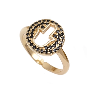Goldener Hamsa Hand Ring mit schwarzen Zirkoniasteinen und verstellbarer Passform