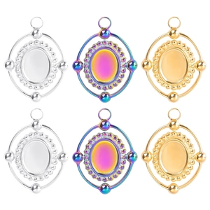Stainless Steel Iridescent Rainbow Charms Pendant Base For DIY Jewelry Making Oval Bezel Tray Vintage Mirror Finish Accessory
