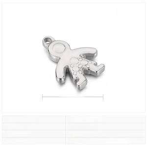 Detailed view of 18x14mm stainless steel boy pendant with lobster clasp and mirror finish