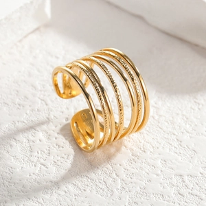 Minimalist 18K gold plated stainless steel multi-layer wide band open ring for women