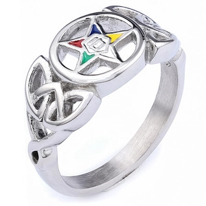 Nordic pentagram warrior ring with Celtic knot carving in high-quality silver metal finish