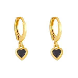 Detail of gold-plated hoop earrings featuring deep blue heart-shaped zircon pendants