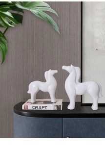 Modern white ceramic minimalist horse statues for Nordic home decor set of two pieces