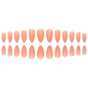 Matte peach pink long almond press-on nails set with 24pcs of solid color fake nails
