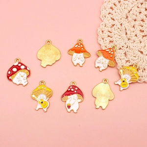 Pendentifs champignons en alliage rouge, orange et jaune avec guitare et fraise