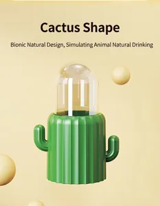 Macro detail of cactus-shaped small pet water dispenser with 3D bionic natural design