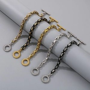Byzantine chain bracelets in various finishes with diamond-encrusted OT clasp details